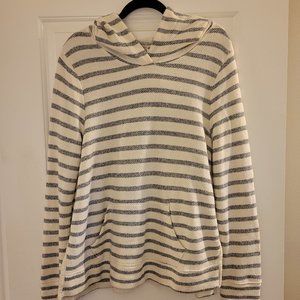 Old Navy White/Gray Striped Pullover Hoodie, Size L